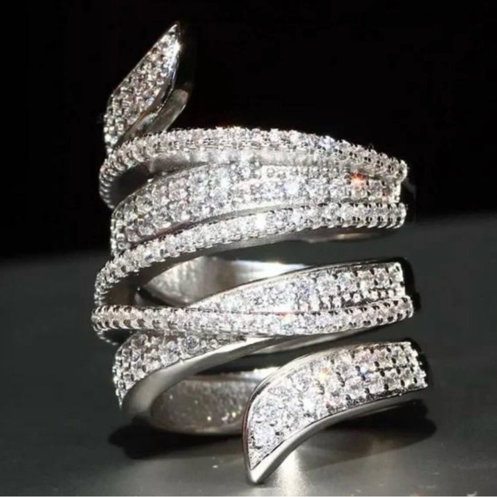 Silver Crystal Spiral Statement Ring - Women Jewelry